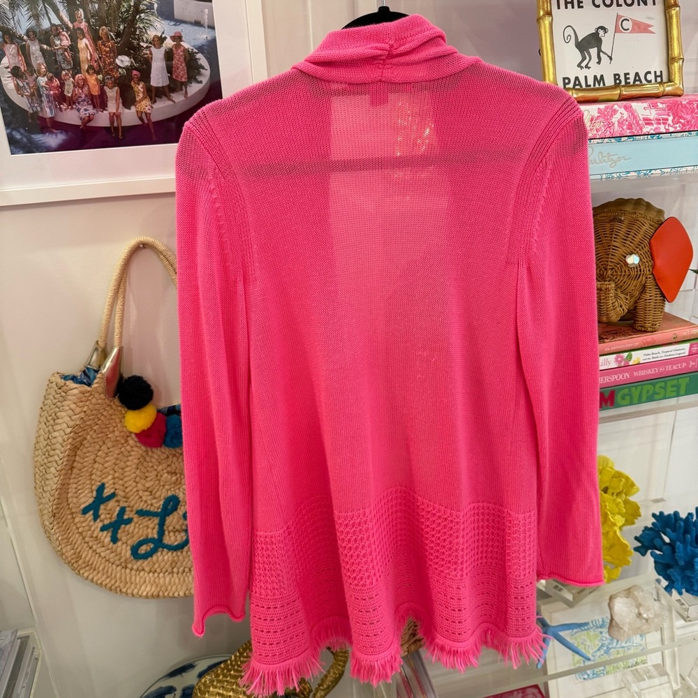 Lilly Pulitzer Noble Fringe Cardigan Deep Prosecco Pink - Picture 9 of 17